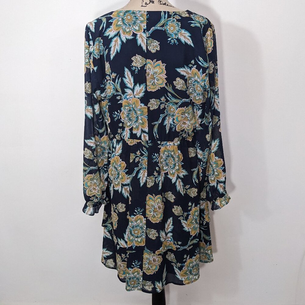 NWT J. Crew Womens Navy Blue Long Sleeve Tiered Hem Floral Dress Size 14 - Picture 9 of 15